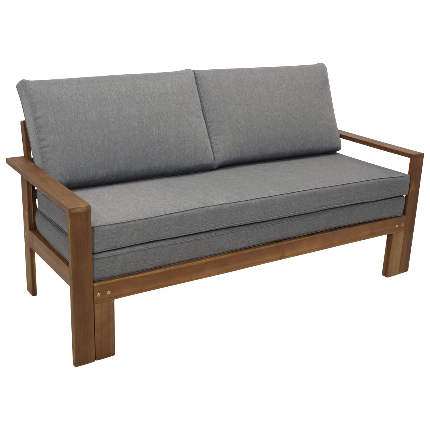 DEGAMO Gartensofa Liegesofa Parana 180x136cm ausziehbar, Akazienholz braun gölt, mit Polsterauflagen grau, Indoor und Outdoor