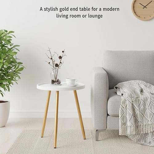 Miniatura 8 de danpinera Mesa auxiliar para guardería, mini mesa con patas de metal con bandeja de madera, mesa auxiliar redonda pequeña para sala de estar,