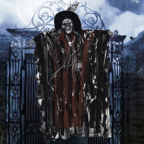 Halloween assustador caveira suspensa assustadora ativada por som esqueleto fantasma Halloween casa