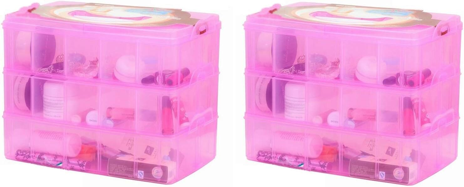 Kamay's 2PCS Large 3 Tier Stackable Adjustable Compartment Slot Bead Craft Jewellery Tool Storage Organiser, with 30 Compartments,Snap-Lock Tray Container Box,Blue