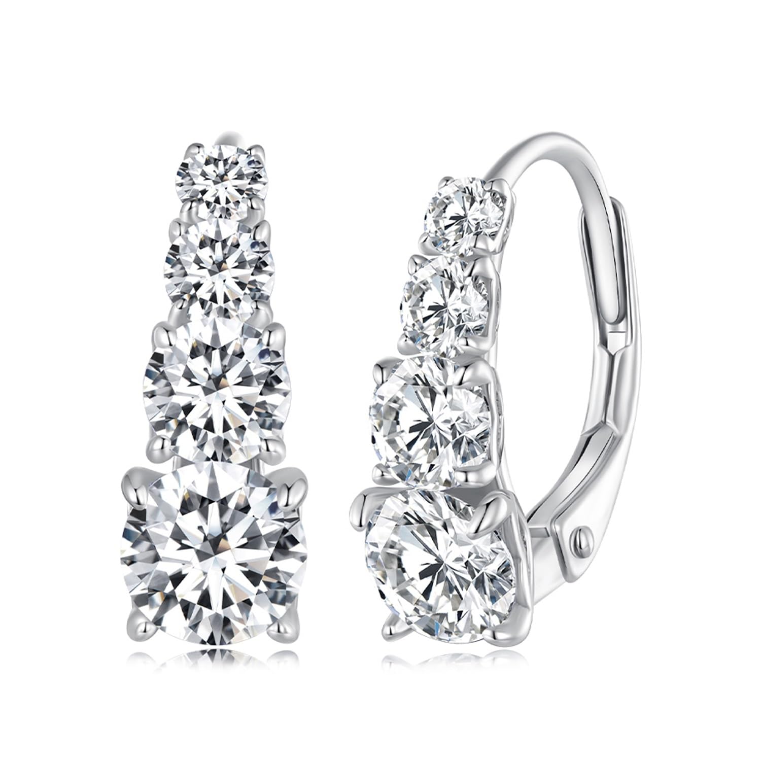 Pendientes de plata de ley S925 con moissanita graduada for mujer. Hipoalergénicos (0,06 ct a 0,3 ct). Elegantes pendientes de aro for uso diario y ocasiones especiales.
