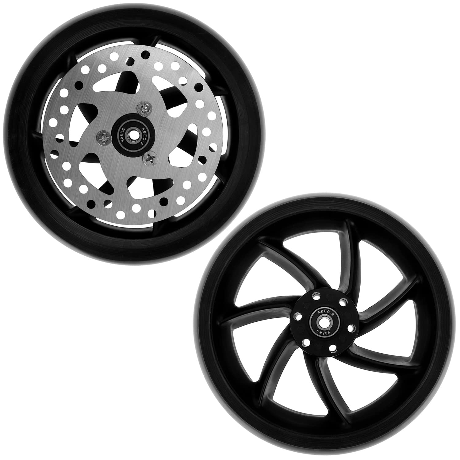 2 pieces Mach1 190 x 40 mm (200 x 40 mm) big wheel kick scooter wheels set with brake disc including ball bearing and spacer - city scooter replacement tyres