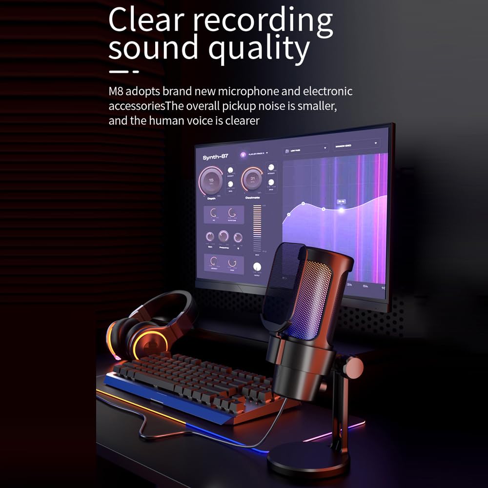 Microfono da Gioco USB,Microfono per Computer,Microfono USB Rgb,Kit Microfono Illuminazione Rgb con Treppiede Cardioide per Riunioni di Gioco,Registrazione Audio in Streaming (Rosa)