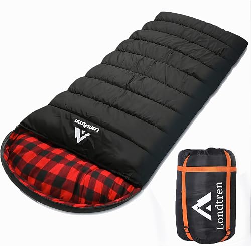 LONDTREN Large 0 Degree Sleeping Bags for Adults Cold Weather Sleeping Bag Camping Winter Below Zero 20 15 Flannel Big and Tall XXL