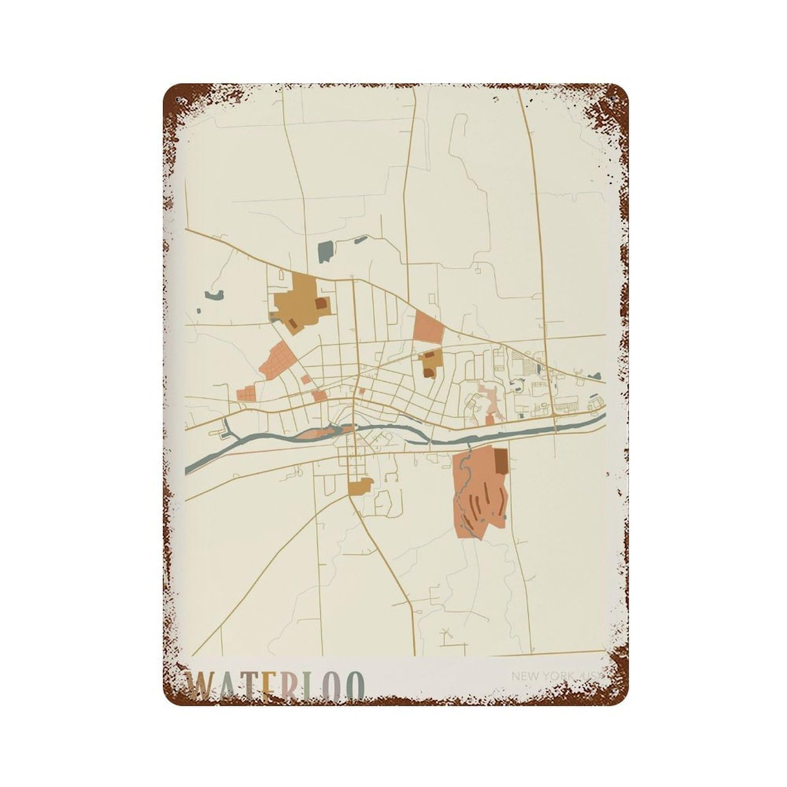 xiaoxiaoshen Waterloo Map New York Travel Gift Boho Wall Decor Art Metal Tin Poster Modern Home Decor Art Home Bar Shop Decorations Vintage Sign 40x30cm