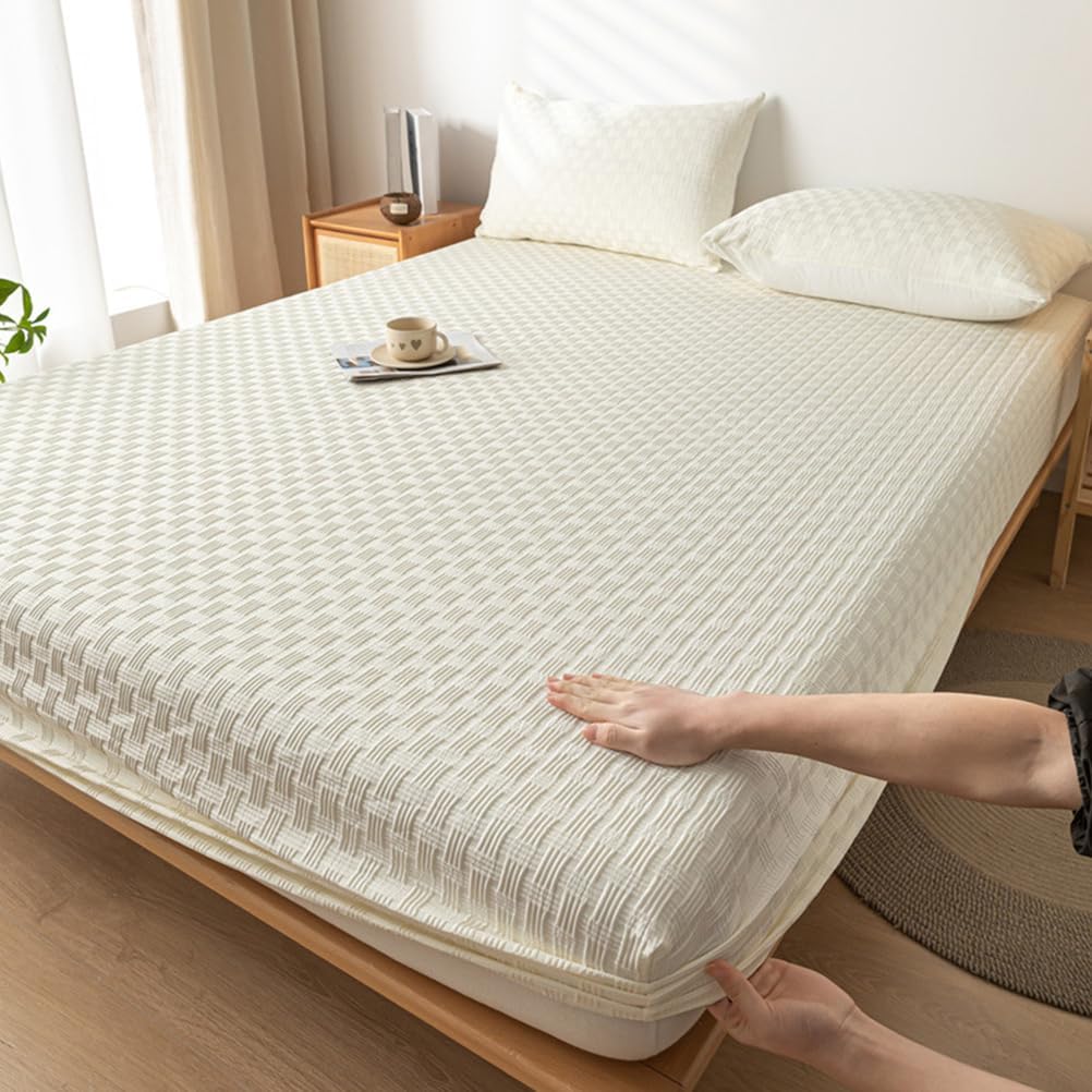 White,120x200cmFULL,LDLCYCN Mattress Protector Queen King Size Fitted Sheet Soft Washed Cotton Fabric Mattress Cover Bed Cover 360° Full Wrap Dustproof Mattress Pad Cover for Student Dormitory