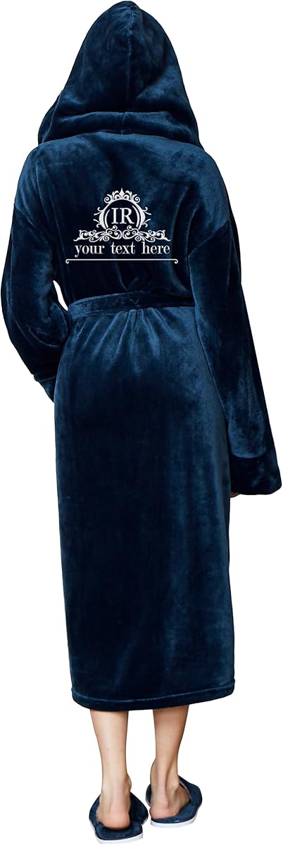 Lotus Linen Personalized Plush Bath Robe for Women Hooded Bathrobe Custom Embroidered Monogram Gift
