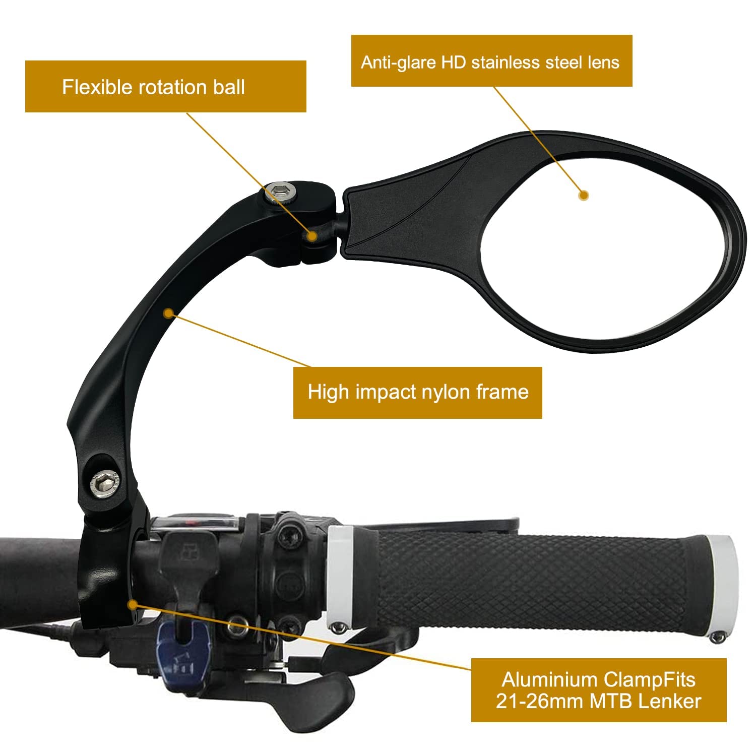 Specchietto Retrovisore Bici In Acciaio Inox - Per Manubrio 21-26mm, HD, Coppia - Foto 6