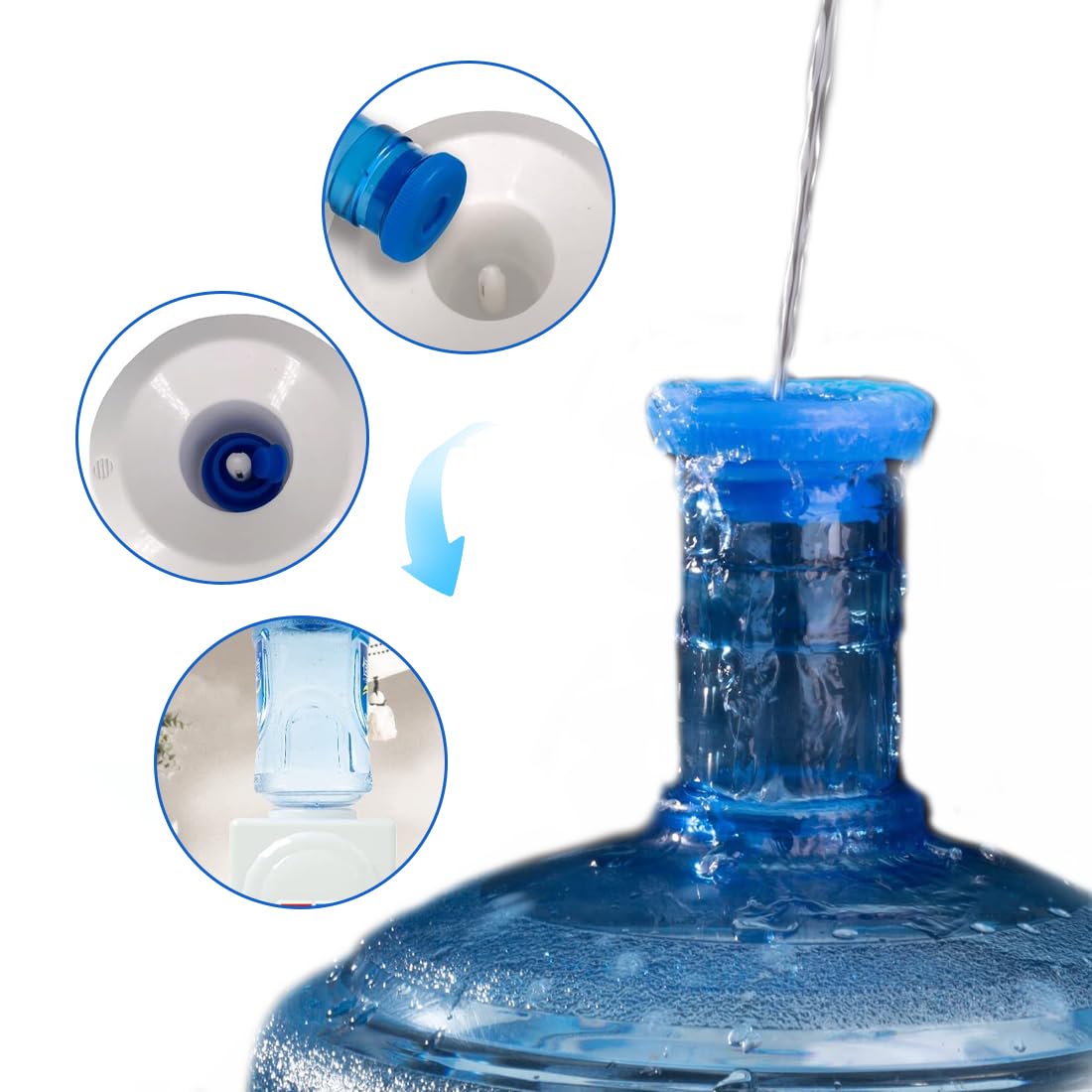 3 pezzi Tappi di Ricambio per Bottiglia d'Acqua, in Silicone, anti-fuoriuscita, di tenuta riutilizzabile, a scatto, per boccioni acqua e bottiglie per acqua (5 galloni) (Blu)