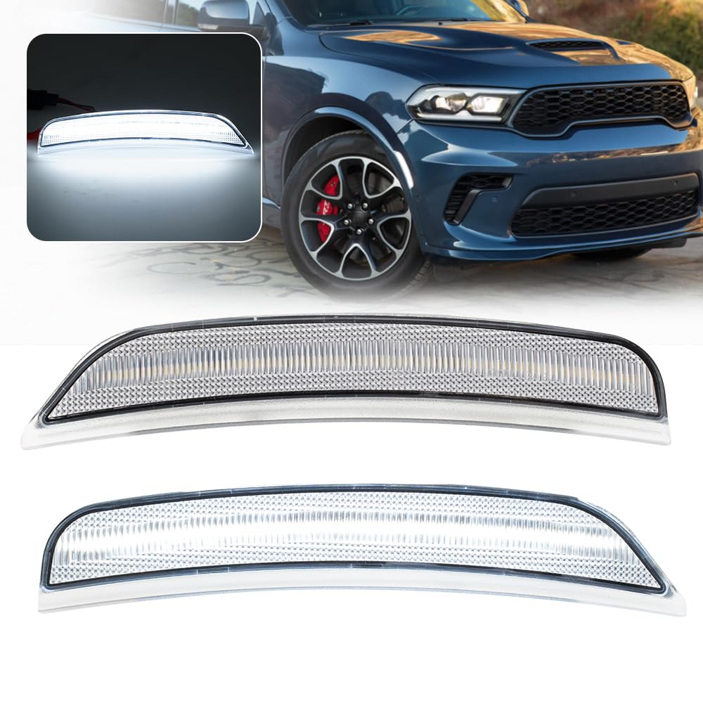 2PCS White Led Side Marker Lights for 2021 2022 2023 2024 Do'dge Durango Led Indicator Turn Signal Light Kit Clear Lens Front Bumper Clearance Light