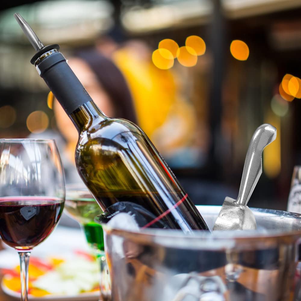 FineGood - Paletta per ghiaccio con 6 bottiglie in acciaio inox per cucchiaini da bar, bottiglia di liquore, beccuccio con tappi antipolvere