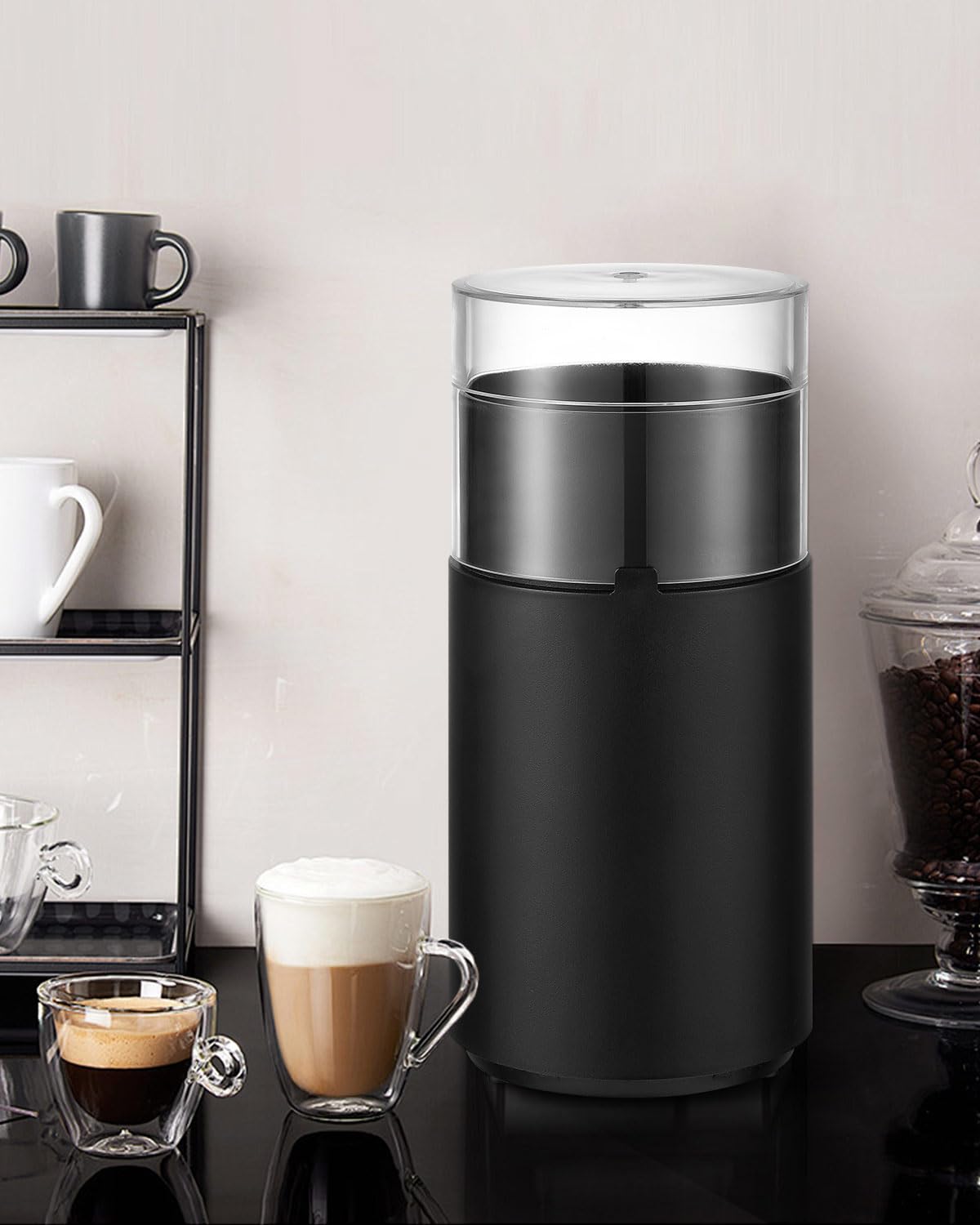 Maxesla Macina Caffè, Macinacaffè Elettrico, Macinatore di Spezie Silenzioso, Mulino da Caffè One Touch, Utilizzato per Fagioli, Spezie con Spazzola Pulita, Acciaio Inossidabile, HB-180-IT
