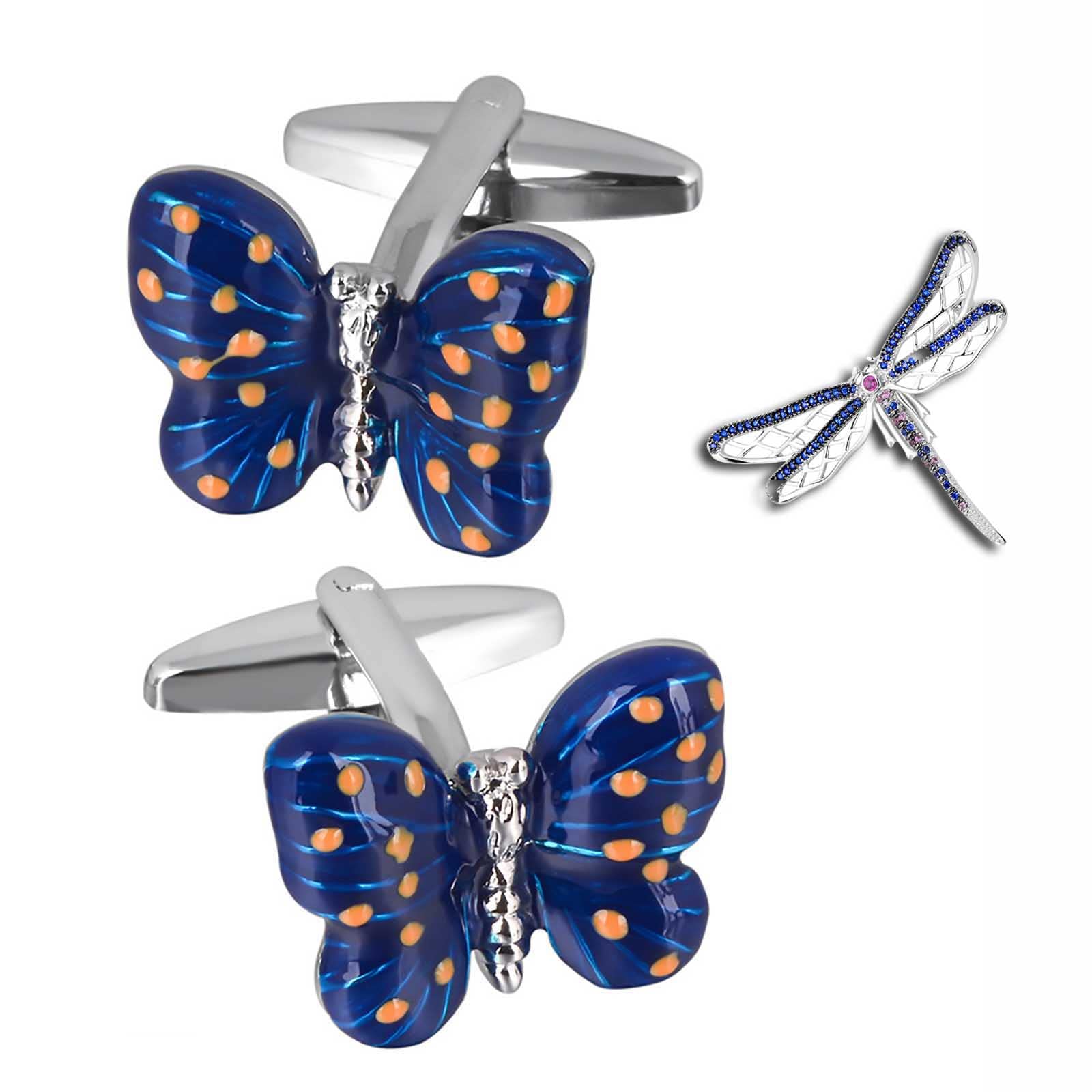 Boutons de manchette papillon bleu pour costume de mariage | Accessoires chic de cérémonie