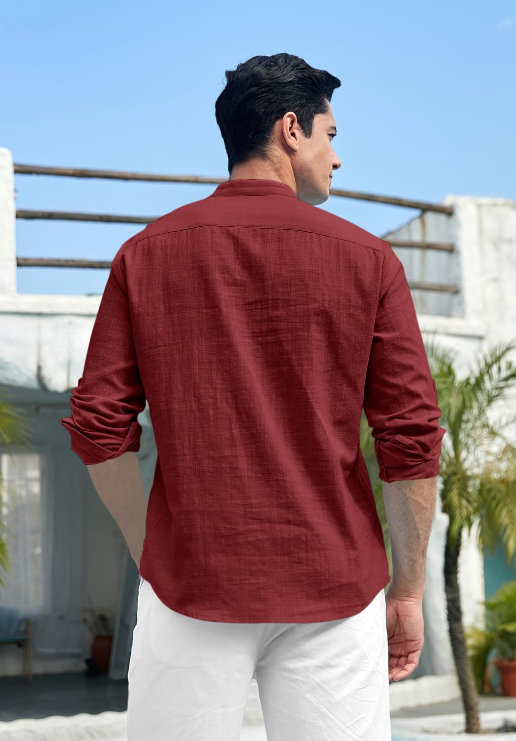 Royalscout Men Cotton Blend Full Sleeve Short Kurta Maroon