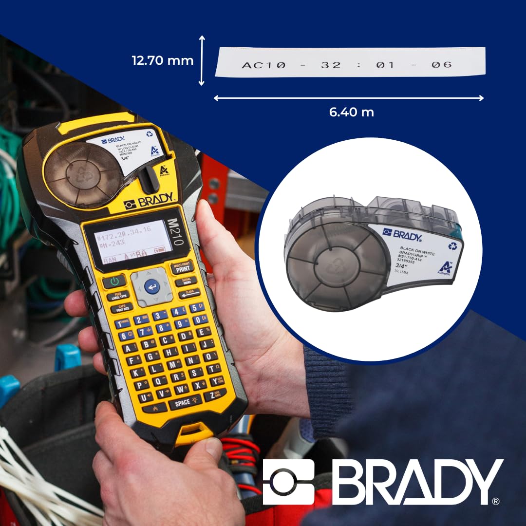 Brady Etykiety na rzepy BradyGrip™ dla drukarek M210 & M211 – Wielokrotnego użytku etykiety poliestrowe do oznaczania kabli – Czarny na Białym (12,7 mm x 6,40 m) – M21-750-414