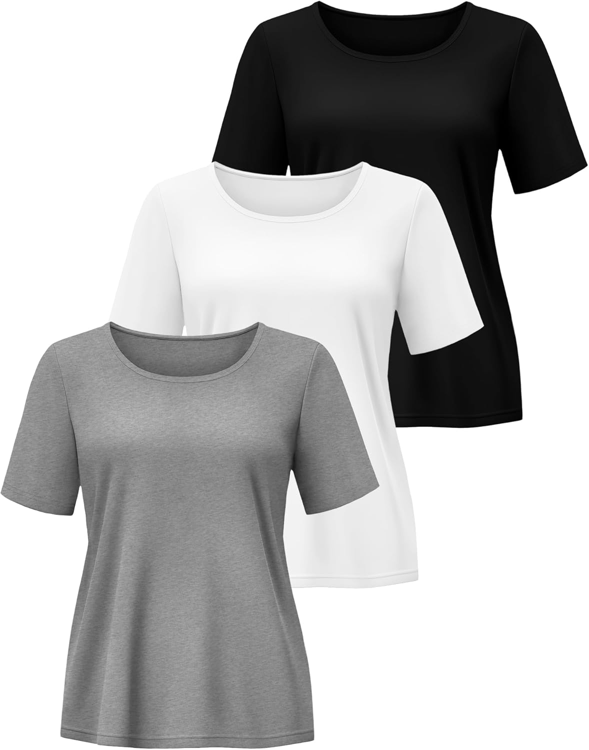 3 Pack Women's Plus Size Half Sleeve Shirts Crew Neck Irregular Hem Tops Loose Fit Casual Basic Tees - Image 3