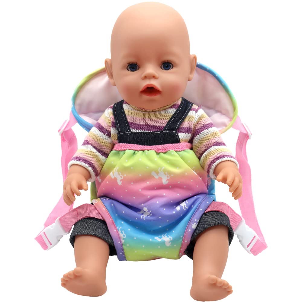 Neuytiky Puppentrage für 35-46 cm Babypuppen, Verstellbare Babytrage Puppe mit Sicherheitsgurt, Puppen Tragetasche für Kinder ab 3 Jahre, Baby Born Zubehör Mädchen (Rosablau)