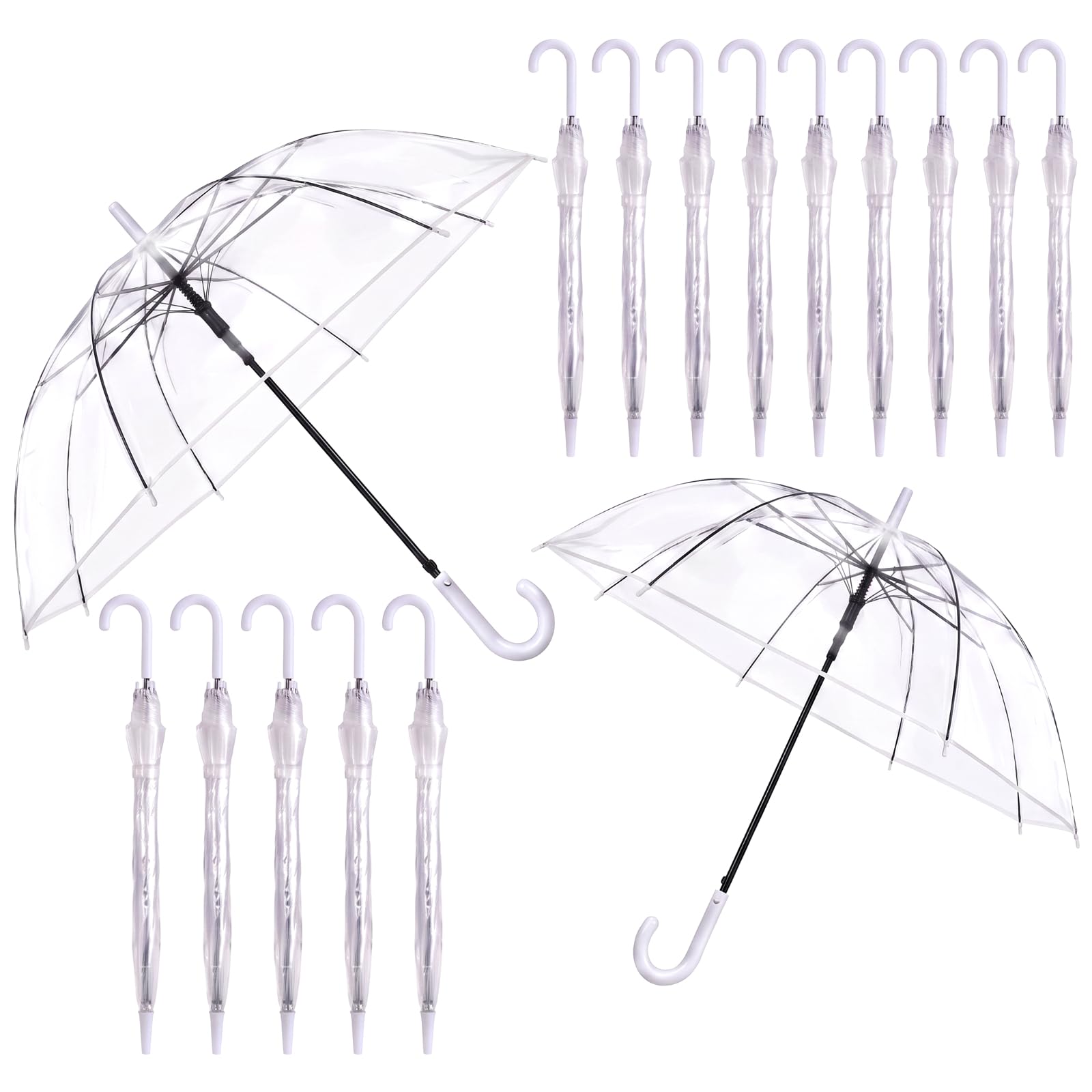 Hestya 16 Pezzi Ombrelli Bianchi Trasparenti per Matrimonio 102 cm a Cupola Trasparente Antivento Ombrello Semiautomatico con Manico Curvo Accessori Matrimoni per Unisex Sposa Damigella d'Onore Festa