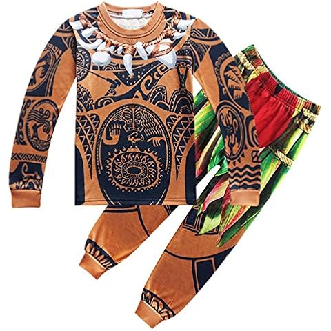 KIDHF Maui Boys Cartoon Comfy Loose 2-Piece Long Pajama Set Sleepwear, 5-6 Years Cover