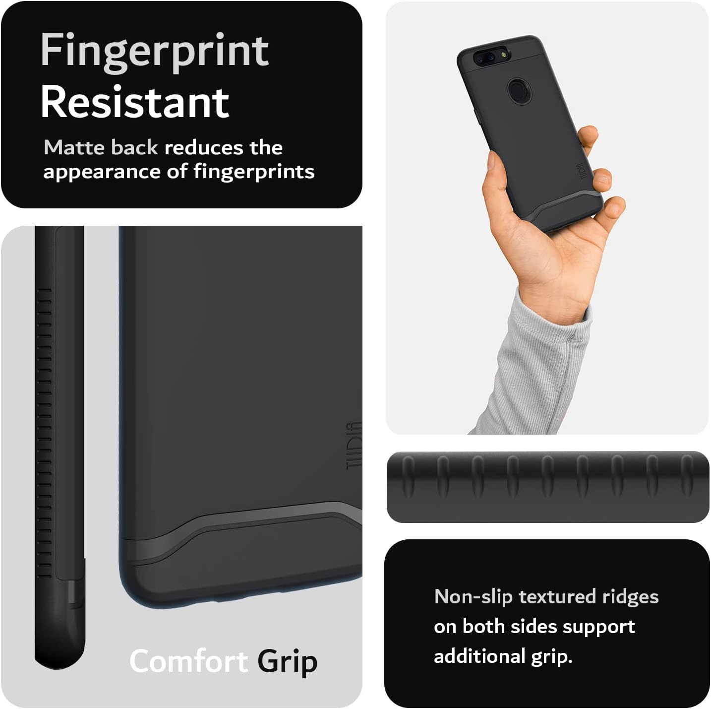 TUDIA DualShield Designed for OnePlus 5T Case, [Merge] Shockproof Heavy Duty Military Grade Dual Layer Slim Protective Case Cover - Matte Black