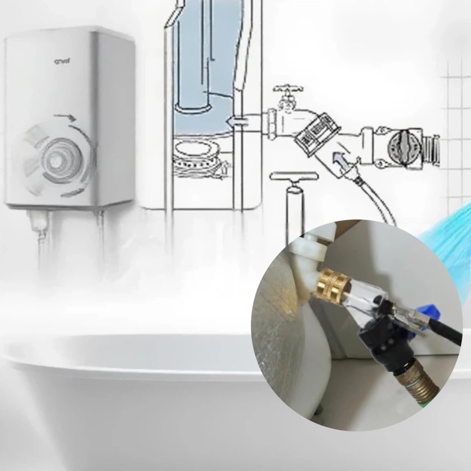 Water Heater Cleaner Flush Valve with Brass Connector and Clear Filter Chamber, Blue Handle, Sediment Drain Tool for Electric and Gas Water Heaters — view 4
