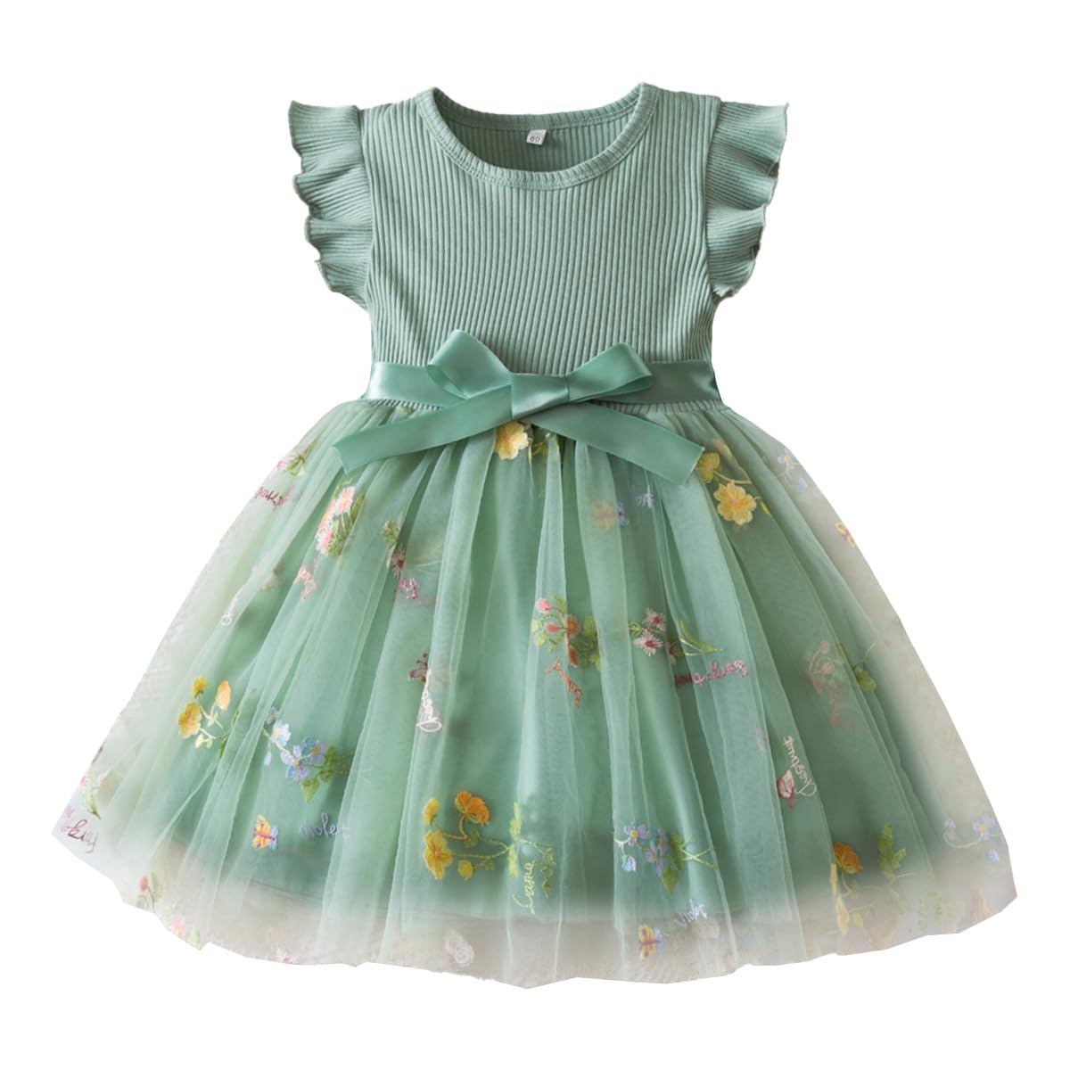 Kleinkind Mädchen Tüllkleid Rüschen Ärmellos Blumenstickerei Sternenhimmel Farbverlauf Kleider Baby Mädchen Kleidung - 5