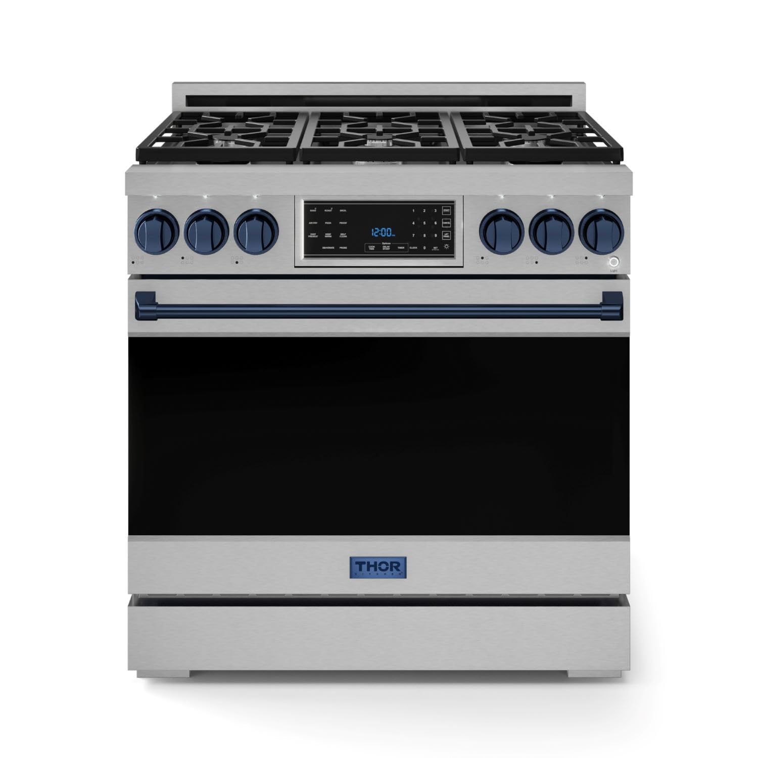 Gordon Ramsay by THOR Kitchen 36 Inch Professional Liquid Propane Range with Tilt Panel Touch Control in Stainless Steel/Navy Blue