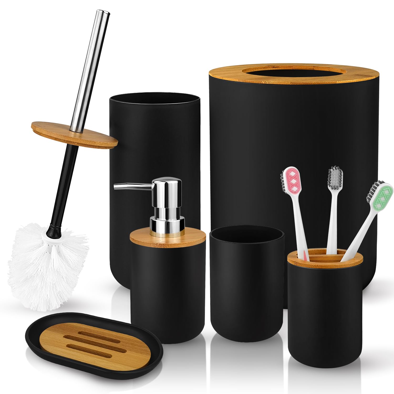 Bambus Badaccessoires 6-teiliges Set (Schwarze Sechser)