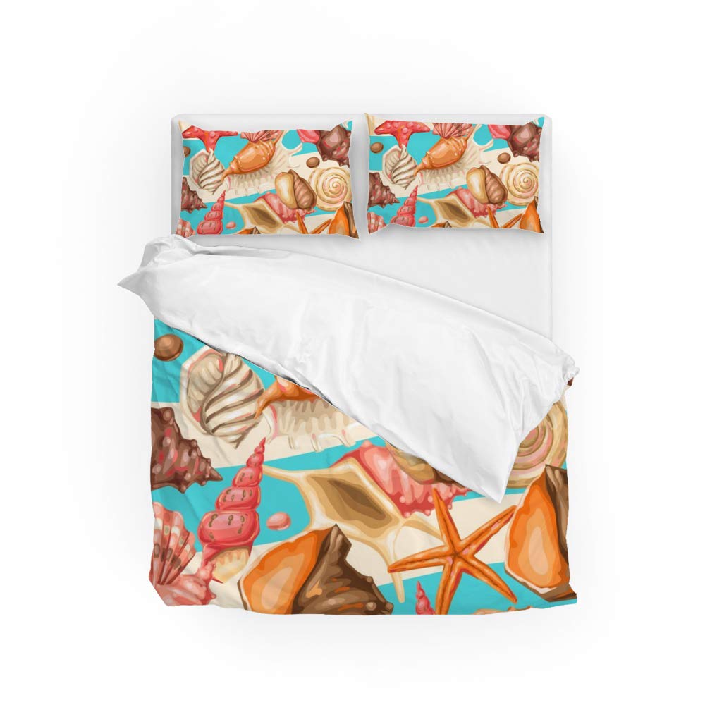 Parure de lit motif coquillages bleu tropical ensemble housse de couette doux