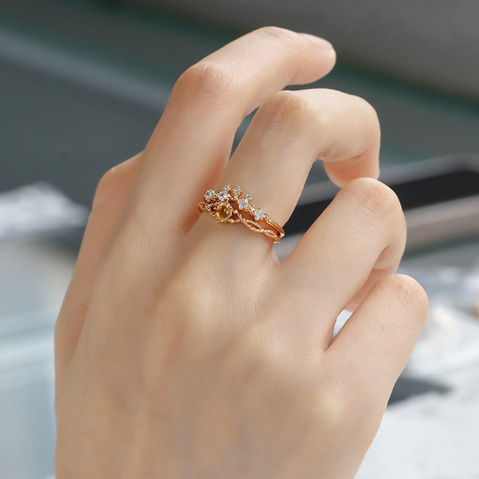 Gold Au 375/585/750 Lot de 2 bagues pour couple avec citrine ovale