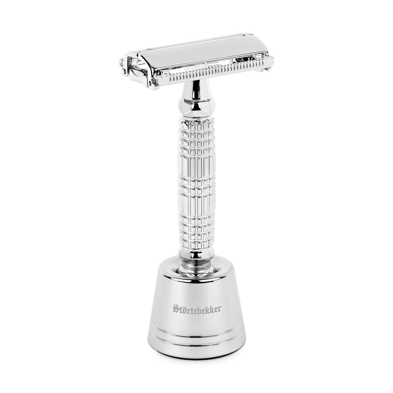 Störtebekker® Premium Rasierhobel 'Hamburg' im Set mit Rasierständer 'Hamburg' - Silber - hochwertiges Zubehör für dein Badezimmer - rutschfester Boden - massiver Stand - 125g - Geschenkidee