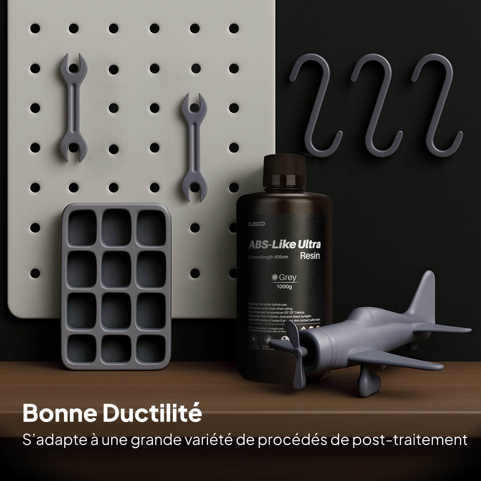 ELEGOO Résine ABS Like Ultra, Gris 1000g, Résine Imprimante 3D avec Résistance et Solidité Accrues, Compatible avec Imprimantes 3D MSLA/DLP/LCD, Résine Parfaite pour Application d’Outil