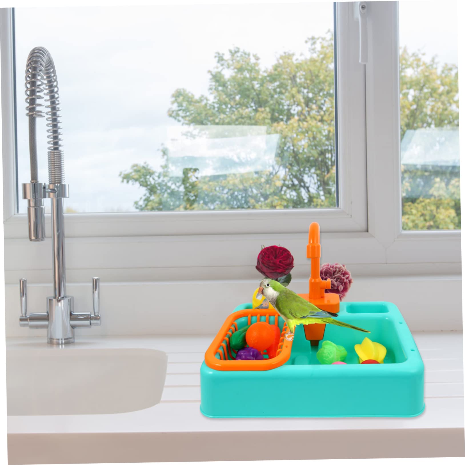 Bassin pour Bain D’oiseaux à Eau Courante, Bain Automatique Abs 1 Set