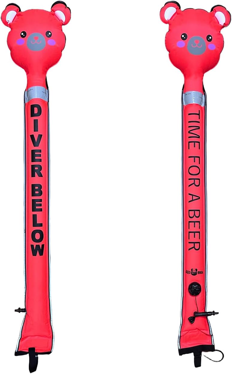 5 ft Cartoon Bear Full Reflective Binding Dive SMB Surface Marker Buoy, Ultra-high Visibility Inflatable Scuba Signal Tube, Safety Sausage Surface Signal Marker Buoy