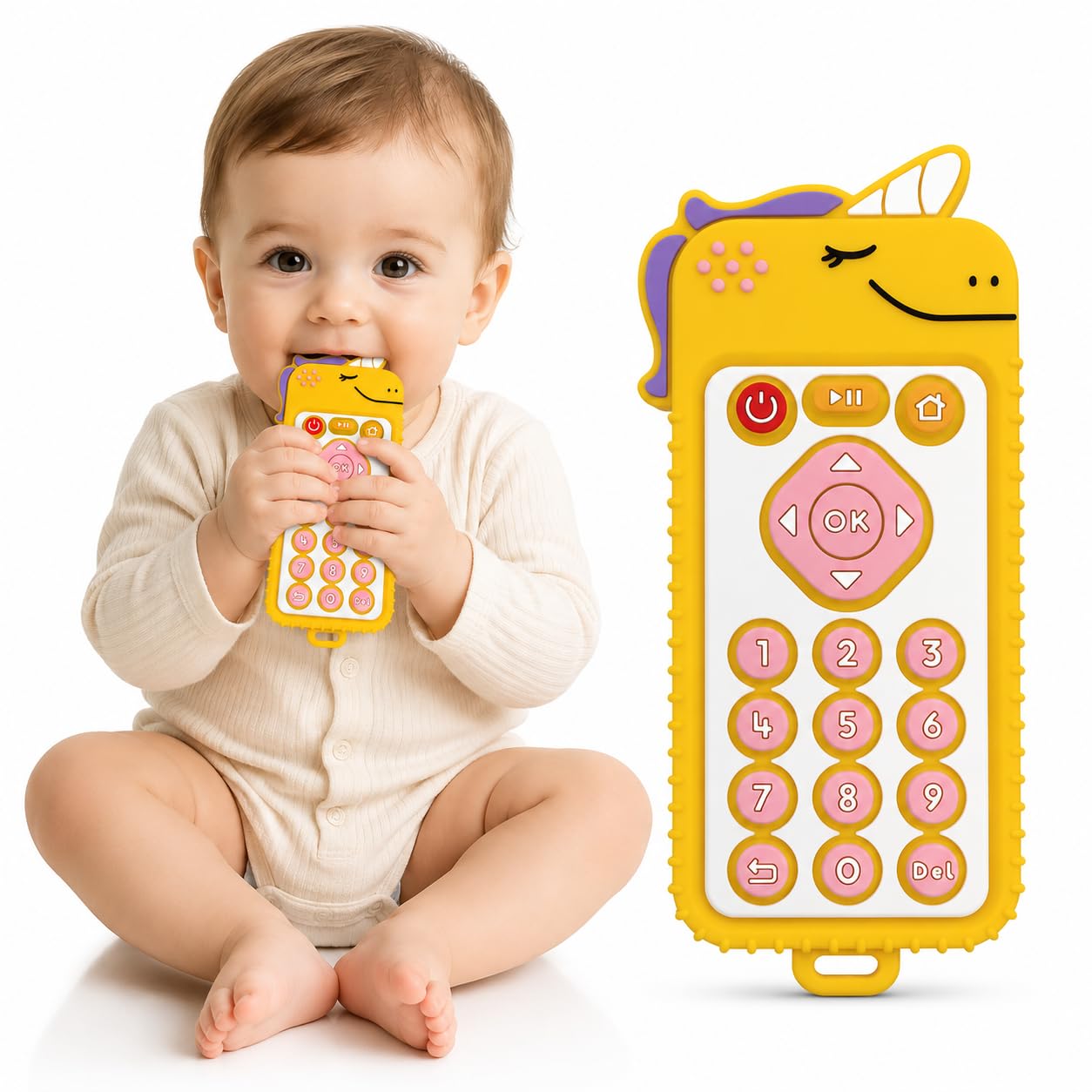 CHICAGOZONE Premium Baby Silicone Teether Ring Toy – BPA Free Soft Teething Toy for Infants, Multi-Texture Sensory Chew Toy, Easy Grip Teether for Babies 3–12 Months, Cute Animal Design (Multicolor) (YELLOW KITTY)-image-32