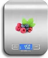 Balança de Cozinha Digital para Alimentos em Inox Resistente a Água Com Base Antiderrapante e Visor de Alta Definição Pesagem de 1g até 10kg