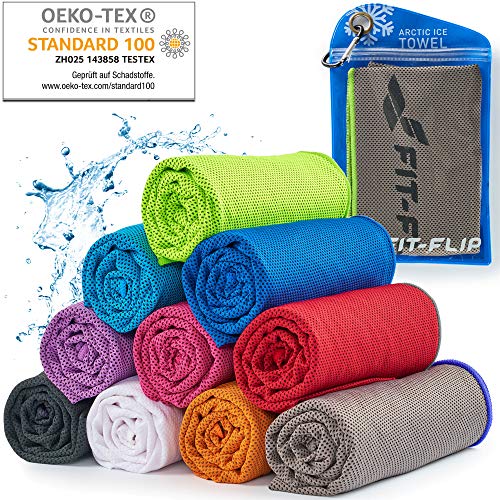 Cooling Towel für Sport & Fitness  Mikrofaser Handtuch/Kühltuch als kühlendes Handtuch für Laufen, Trekking, Reise & Yoga  Cooling Towel  Farbe: grau-neon grüner Rand, Größe: 100x30cm