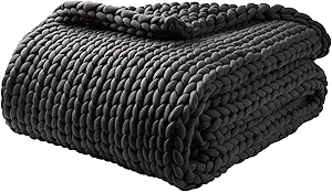 YnM Weighted Blanket, Handmade Chunky Yarn Knitted Design, Soft and Cozy, Temperature Regulating and Breathable, Machine Washable Throw for Sleep or Home Decor (Dark Grey, 50x60 Inch, 10lbs)