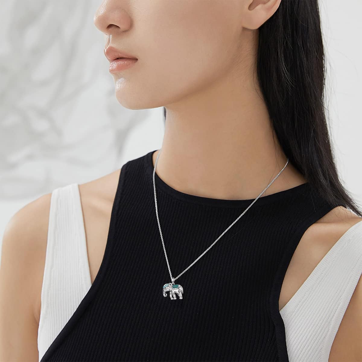 Turquoise Elephant Necklace for Women 925 Sterling Silver Vintage Luck Elephant Pendant Jewelry Gift for Christmas Birthday - Image 4