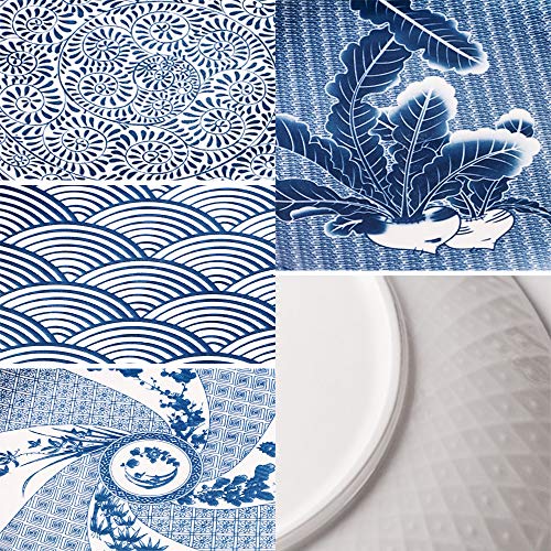 Y Yhy 10 Inch Ceramic Dinner Plates, Serving Plates For Christmas & Thanksgiving Dinner, Porcelain Dinner Plates Set Of 4, Microwave & Dishwasher Safe, Blue And White - 4 Pattern #TOP6