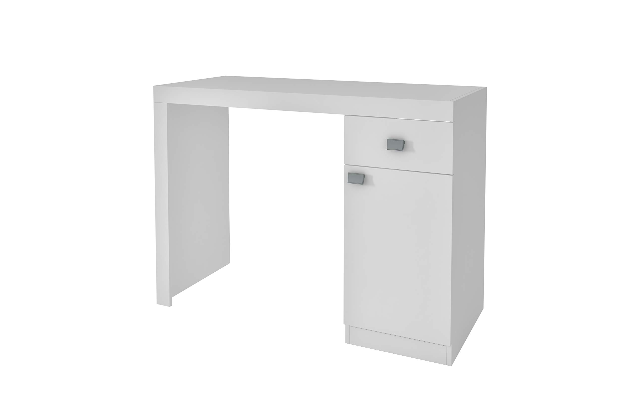 BRV MÓVEIS MDP/Plastic Components/Melamine Finishing Multi-Use Desk, Office Table, Organizer, BC 35-06, White, H81 x D46 W110 cm, Easy Assembly