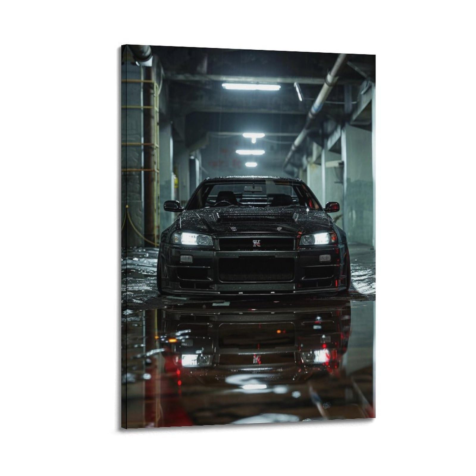 Yrnq Frame-Style Classic Jdm Racing Poster For Skyline Gtr R34 Black Street Sports Car Decorative Painting Canvas Wall Artworks Picture 12X18inch(30X45cm)