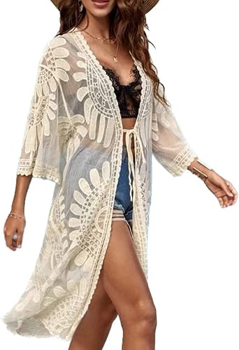 Lace Cardigan Crochet Beach Cover Ups for Women Bathing Suit Cover Up US 4-18
