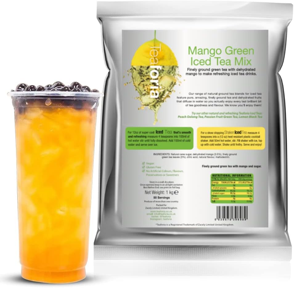 Teaforia Mango Iced Tea Mix (1kg). Refreshing, Fruity and Delicious. Great for Iced Tea and Bubble Tea. No Artificial Flavours or Colours and 100% Vegan