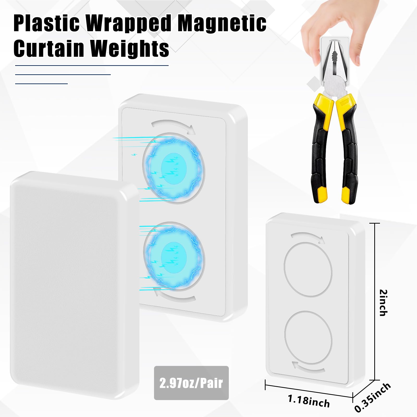 Phoncoo 18 pesos de cortina para exteriores, pesas magnéticas envueltas en plástico, impermeables, resistentes para viento fuerte, cortina exterior, cortina de ducha, mantel, bandera (blanco)