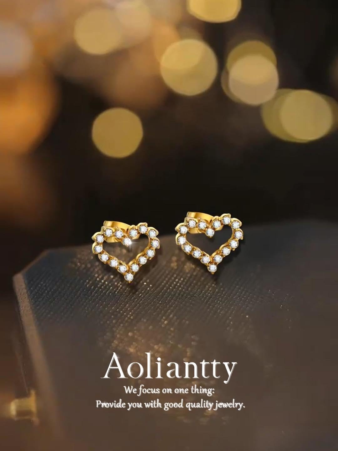 Stainless Steel Stud Earrings,14K Gold Plated - Image 4