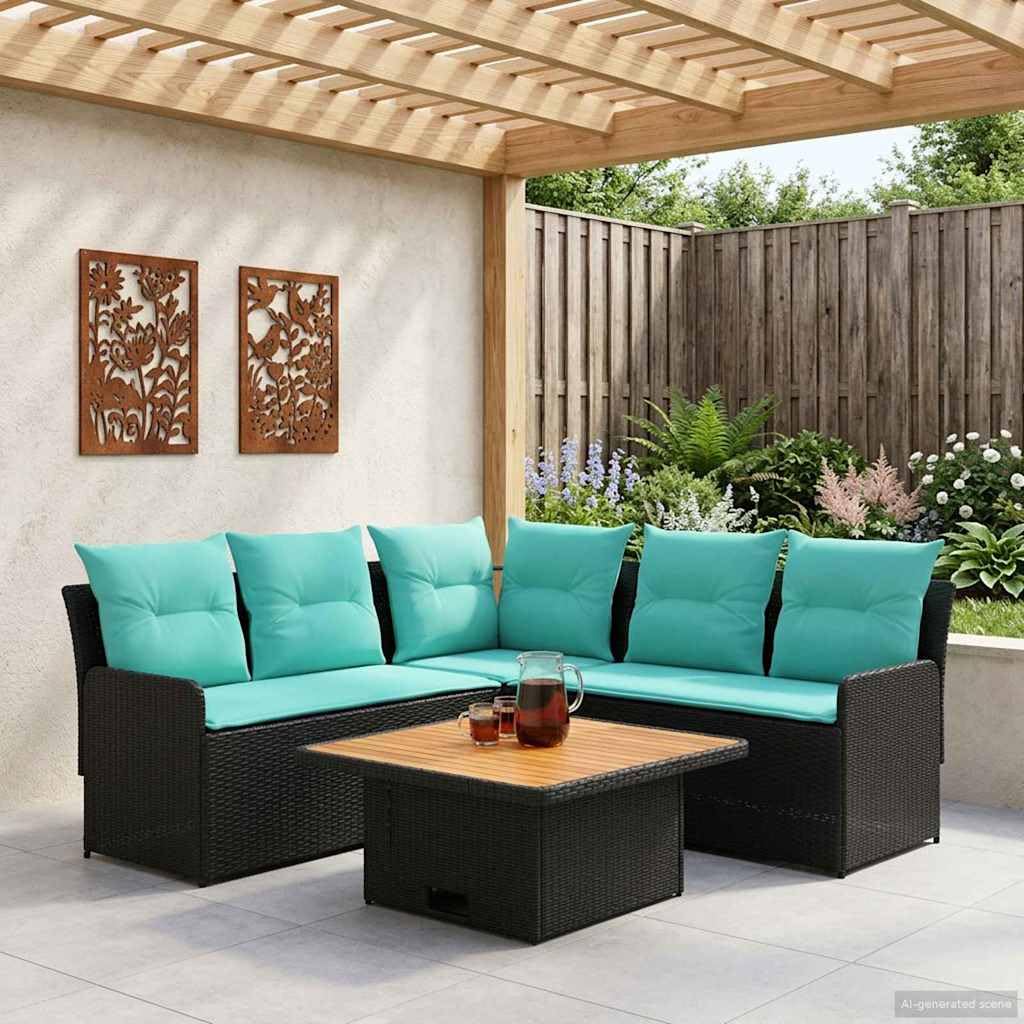 Genérico Juegos de Muebles 4 uds. Negro y Turquesa Ratán sintético,Mobiliario,Conjuntos de Muebles,90 x 90 x 68 cm-3422180