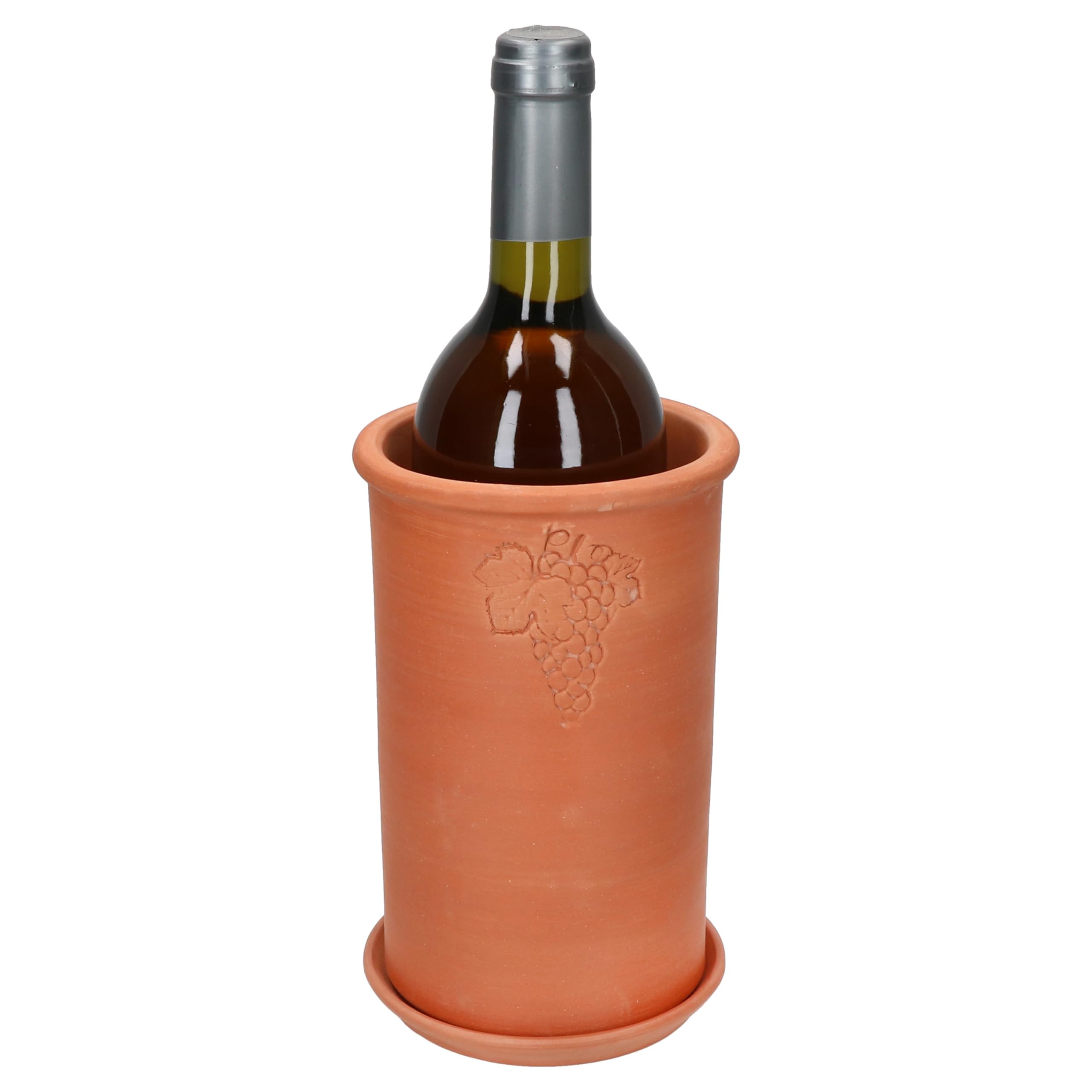 MamboCat 2er Set Terrakotta Weinkühler mit Untersetzern I Ø 11,5 cm, H 18,8 cm I unglasierte Flaschenkühler für Wein, Sekt & Wasser I Getränkekühler, kühlt stundenlang