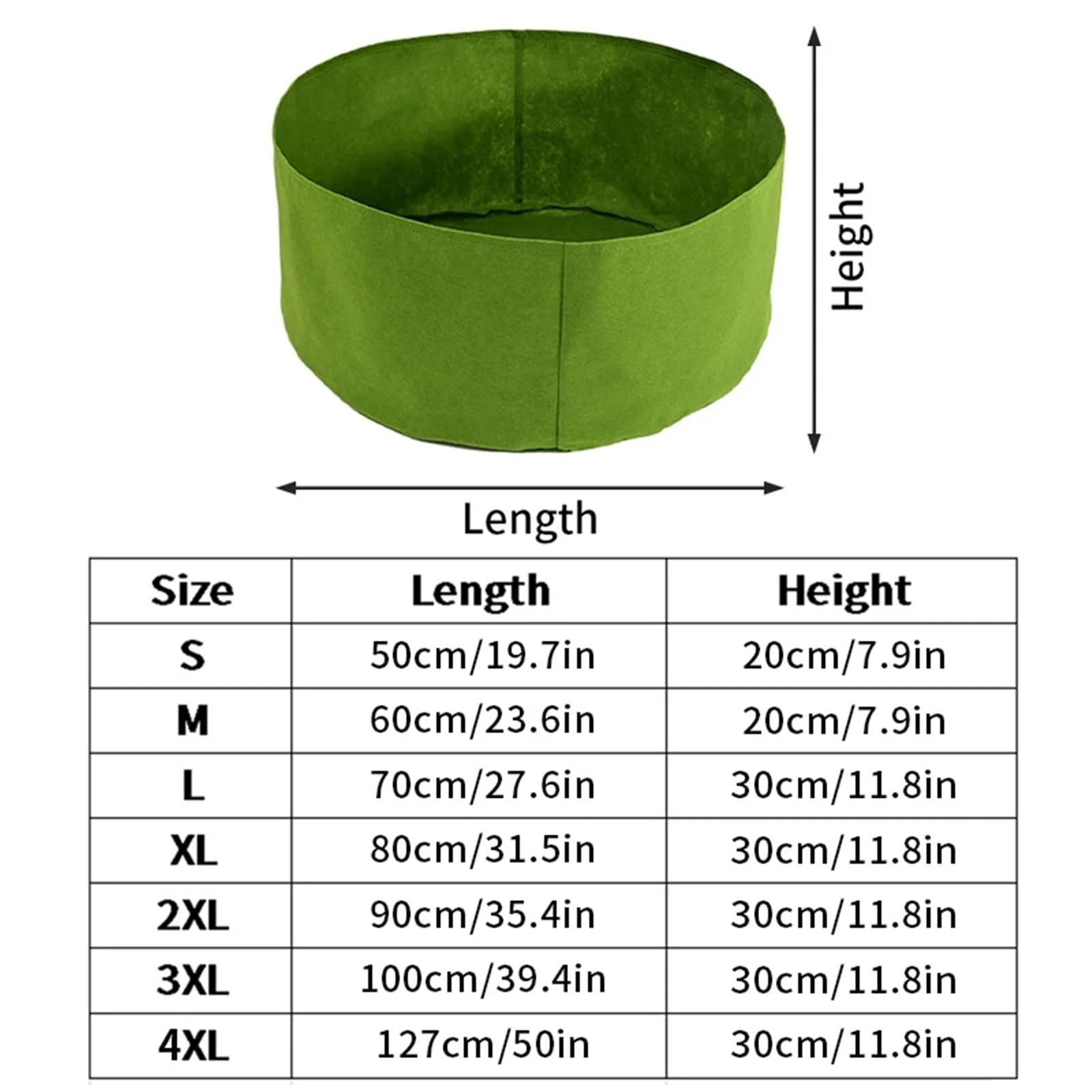 Bolsa de Cultivo Fieltro for jardín, Bolsa Redonda for Plantar, Transpirable, Fresa, Verduras, Tomate, Accesorios for y Patio al Aire Libre, 3 uds para Verduras(Green,60cmx20cm)
