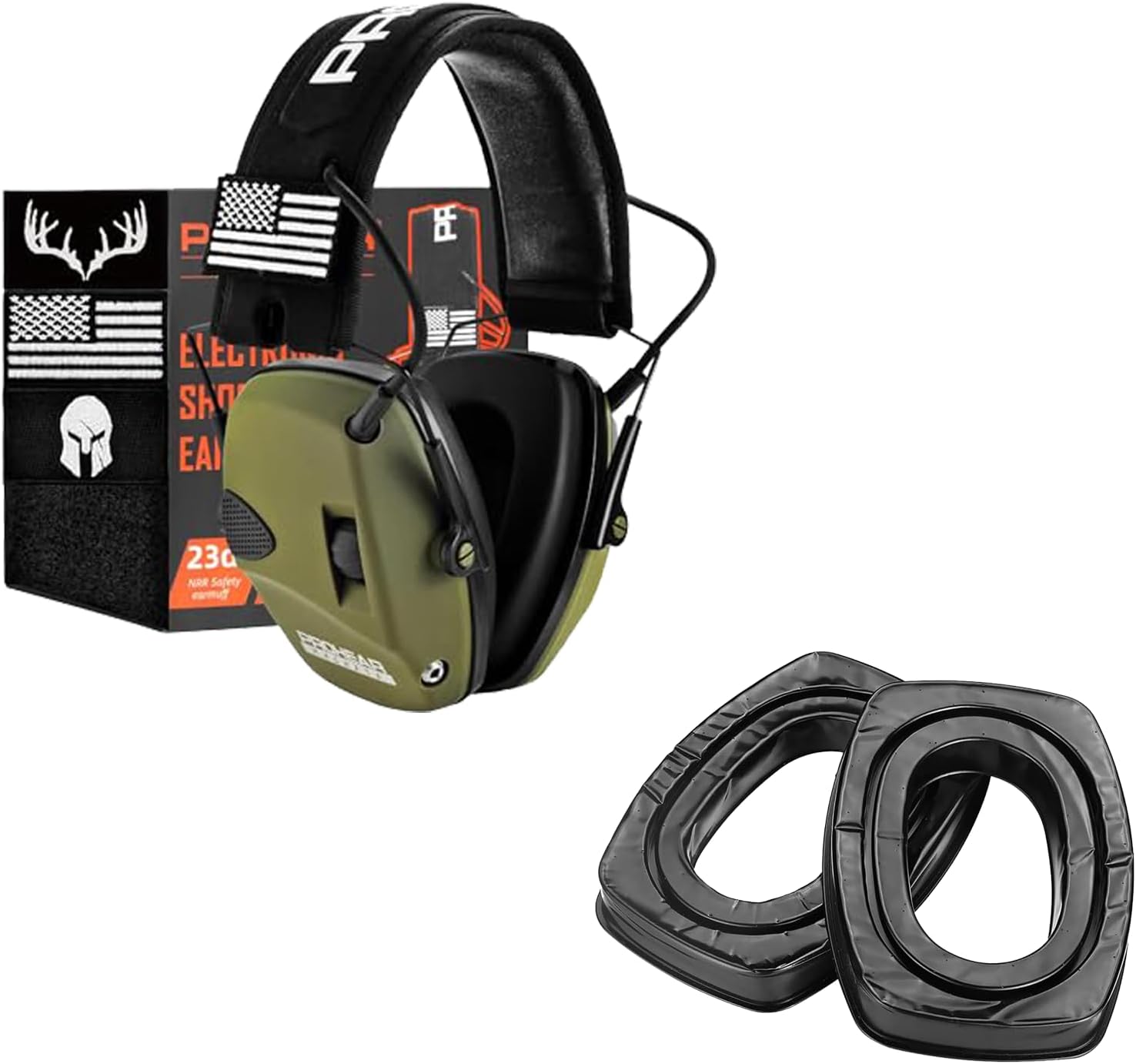PROHEAR Electronic Ear Protection for Shooting with 4X Sound Amplification&PROHEAR GEP02 Gel Ear Pads for Howard Leight by Honeywell Impact Sport Pro Sync Leightning Earmuffs